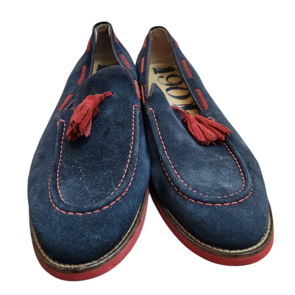 Vintage 1901 Nordstorm Navy Suede Slippers With Red Tassels Size 12M Preloved - Picture 2 of 8